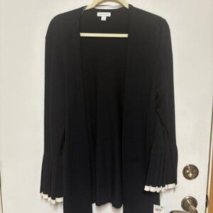 NWT CHARTER CLUB MACY'S WOMENS DEEP BLACK OPEN CARDIGAN W/ PLEATED SLEEVES. 2X